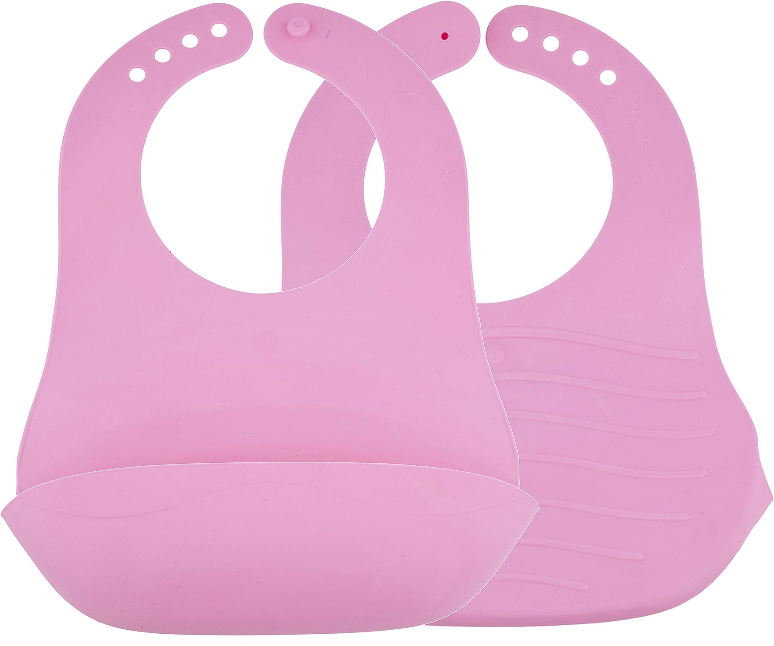Avima Baby Waterproof Bibs with Crumb Catcher, Soft Rubber BPA Free, Easy to Clean, Pink (Set of 2)