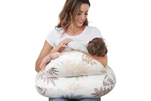 LURUI Nursing Pillow for Breastfeeding, Breastfeeding Essentials for Newborn, More Support for Mom and Baby, with Adjustable Waist Strap and Removable Cotton Cover (Small Leaves)