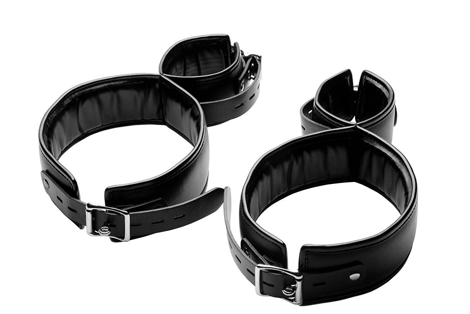 Thigh Wrist Handcuffs and Soft Blindfold Faux Leather Black