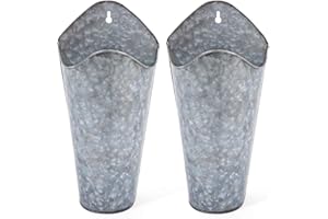 Mkono Galvanized Metal Wall Planter Farmhouse Wall Vase for Artificial Plants Flowers, Rustic Hanging Fake Flowers Holder Country Home Bedroom Living Room Decor Set of 2, Silver, Small