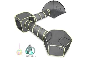 wilwolfer Outdoor Cat Enclosures for Indoor Cats- 5 in 1 Outdoor Cat Tent with Tunnel- Cat Houses for Outdoor Cats- Outdoor Cat Enclosures- Portable Pet Playpen for Cats Puppy and Small Animals black