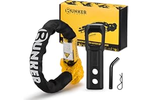 BUNKER INDUST Soft Shackle Hitch Mount Kit, 2 Inch Aluminum Hitch Receiver with Locking Pin + 38,000lbs Synthetic Soft Shackle Rope, Towing Recovery for Offroad 4x4 Vehicles Truck, SUV, ATV, UTV