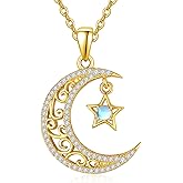 Dreamboat Sterling Silver Moon and Star Necklace Silver Crescent Moon Necklaces for Women Star Pendant Celestial Jewelry Gifts