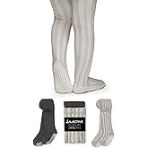 LA ACTIVE Baby Girls Tights - Cozy Warm Cotton Cable Knit Winter Tights - Non-Skid Grip - Toddler Infant Newborn Kids