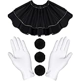 Jecery 5 Pcs Clown Accessories Halloween Adult Costume White Clown Collar Gloves Plush Buttons for Halloween Party Supplies