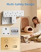 Mscien 4 Way UK Plug Adaptor with 180 Degree Rotation Surge Protector view 5