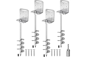 Insaga 18'' Heavy Duty Ground Anchors 10mm Solid Steel with L Bracket, for Trampoline Mobile Home Swing Set Shed Carport Tent Earth Anchor Fence, 2.7" Helix Blade & Chrome Plated Finish, 4Pack
