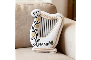 SweetJECCU Personalized Harp Themed Pillow, Custom Name Harp Shaped Throw Pillow, Music Plush Decorative Pillows, Christmas B