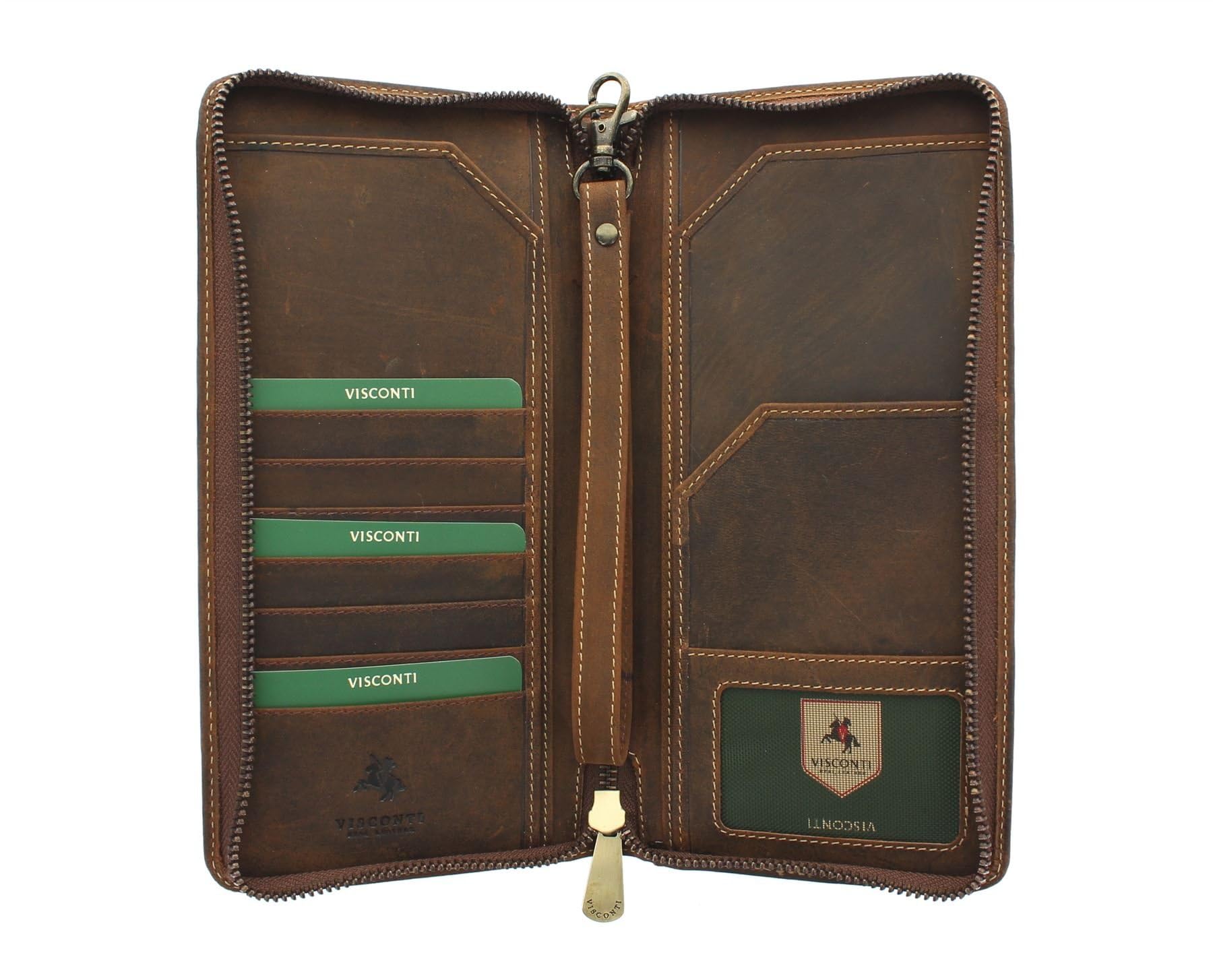 VISCONTI Hunter Collection Wing Leather Travel Wallet & Strap RFID Blocking 728 Oil Tan