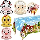 APUXXJUPA Farm Birthday Party Plates Set for 20 Guests, Including Animals Tablecloth, Napkins, Forks and Plates for Baby Shower Farm Birthday Decorations