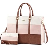 LOVEVOOK Laptop Bag for Women, 15.6 Inch Laptop Tote Bag, Vintage Leather Work Bags for Women, Waterproof Computer bag with Clutch Purse, Large Capacity Briefcase, Business Office Bag