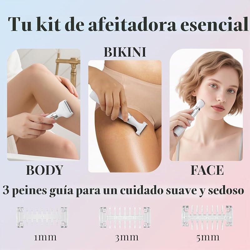 Afeitadora eléctrica para mujer, afeitadora portátil 3 en 1 para mujer, afeitadora corporal, de bikini y facial, afeitadora inalámbrica, depiladora facial, QR-8003