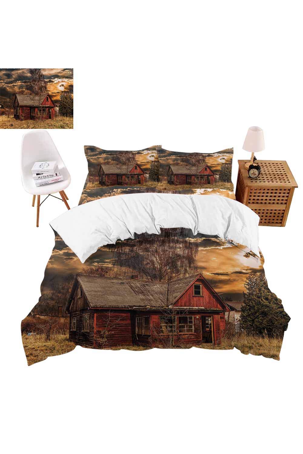 vroselv-home 3D Bedding Sets, Horror Movie Theme Print 4-Piece Polyester Duvet Cover Sets, 4 PCS Blue Bedding Quilt Cover Set - King Size/NO Comforter