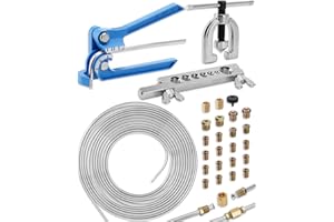 Turnirace 25 ft 3/16in Zinc-Plated Brake Line Flaring Tool Kit, Includes 3-in-1 Tube Bender, Double & Single Flaring Tool Set, 2 Threads Unions, 20 Fittings