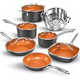 GOTHAM STEEL 12 Pc Titanium Ceramic Cookware Set Nonstick, Diamond Infused | Pots and Pans Non Stick, Non Toxic PFAS Free, Lightweight, Even Heating, Stay Cool Handles, Dishwasher &amp; Oven Safe, Copper