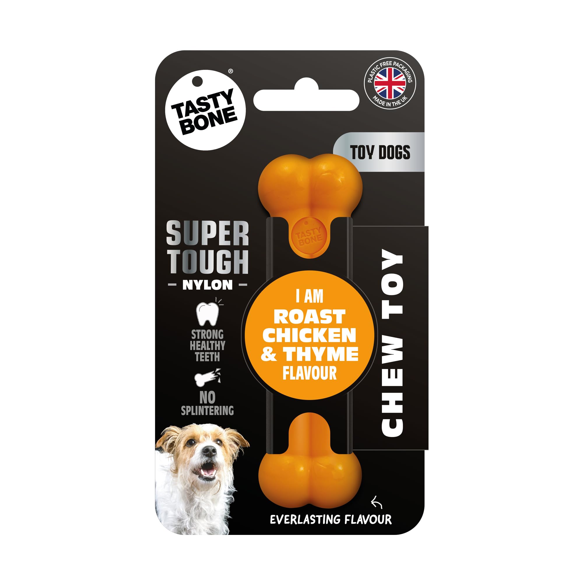 TastyBone Nylon Dog Chew Toy for Toy Dogs (Roast Chicken & Thyme) - Indestructible for Aggressive Chewers, Everlasting Flavour, Strong Healthy Teeth, Made in the UK