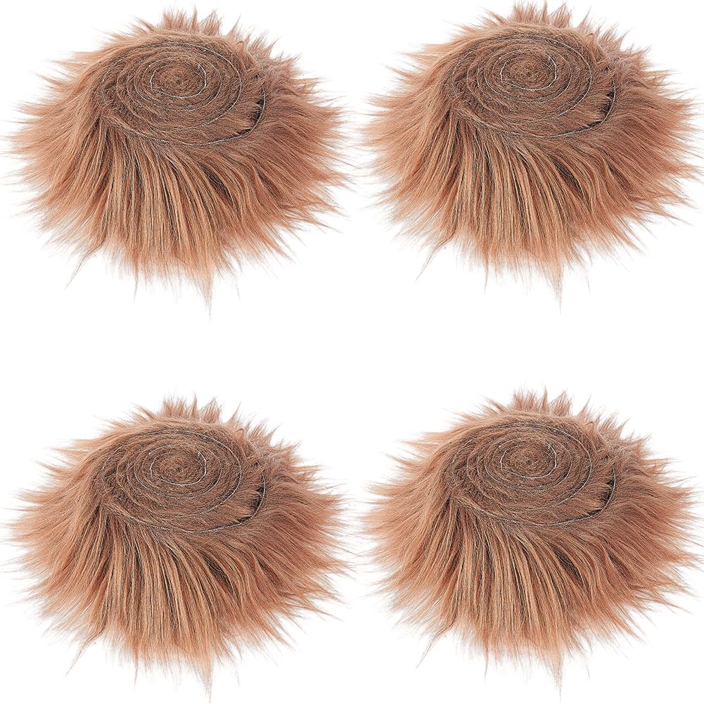 GORGECRAFT 4 Roll 150x9-15cm Shaggy Plush Faux Fur Fabric Precut Strips Fluffy Fuzz Craft Sewing Fur Cuts for DIY Halloween Christmas Winter Costume Gnome Beard Hair Cosplay Dwarf Decor Coconut Brown