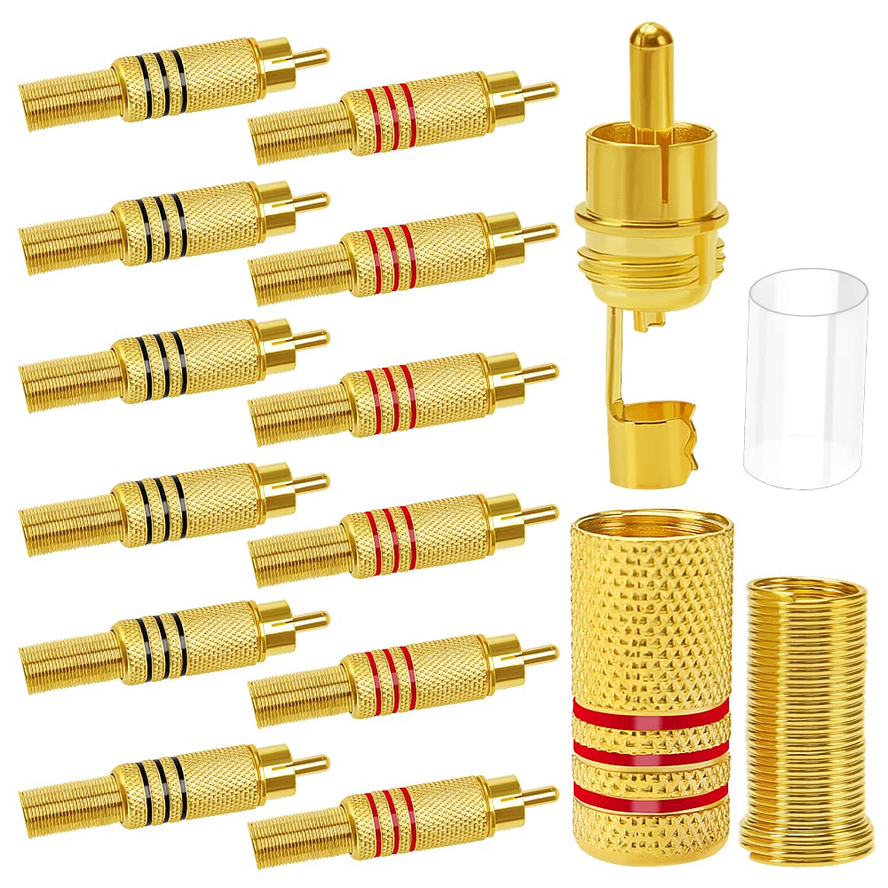 KUOQIY 12 PCS Gold Plated Plug Audio Video Connector, RCA Male Plug Solder Type, for Multimedia and CCTV (6 Black + 6 Red) — image 1