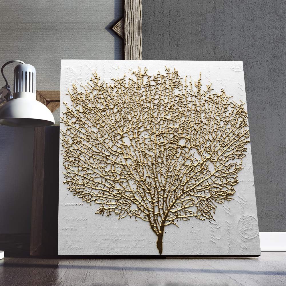 IDEA4WALL Canvas Wall Art Gold Abstract Painting Artwork for Home Prints Framed - 24x24 inches