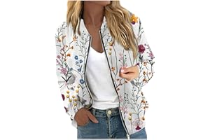 AAZJSS Women's Casual Bomber Jacket Lightweight Windbreaker Jackets Long Sleeve Windproof Spring Fall Jackets with Pockets
