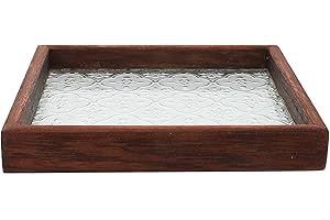 PACKOVE Rustic Wooden Jewelry Tray with Handles, Small Square Wood Serving Tray for Bathroom, Tea, and Home
