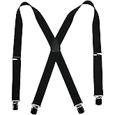 CTM Men's Elastic with Anti Slip Pin Clip 1 1/2 Inch Solid Suspenders