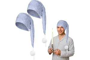 Eurzom 2 Pcs Men's Night Cap Adjustable Sleeping Cap Striped Pajama Hat with Pom Ball for Christmas Daily Costume Party