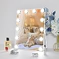 Despful 10"x 12" Vanity Mirror with Lights, Hollywood Lighted Makeup Mirror with 3 Color Modes and 12 Dimmable Diamond LED Light Bulbs, Touch Control for Bedroom, White