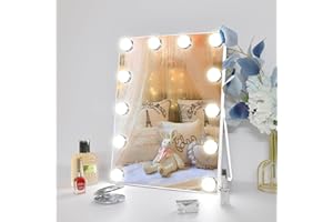 Despful 10"x 12" Vanity Mirror with Lights, Hollywood Lighted Makeup Mirror with 3 Color Modes and 12 Dimmable Diamond LED Light Bulbs, Touch Control for Bedroom, White