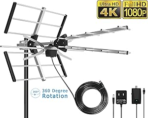 Outdoor TV Antenna 2020 Upgraded 150 Mile Range UHF 28dBi High Gain Amplified Multi-Directional Reception Antenna Support UHF/VHF 32.8ft Thicker Coax Cable