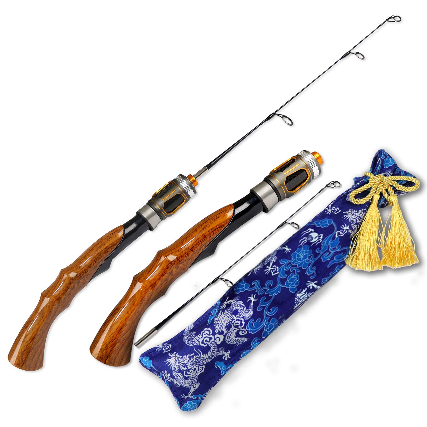 Fiblink 2-Piece Portable Travel Ice Fishing Rod 21 Inches Light Power Spinning/Casting Ice Pole