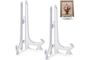 Funzhan 10 Inch Clear Acrylic Easel Stand 2pcs Large Plate Display Holder for Decorative Chargers Wall Art Framed Photos Tabl