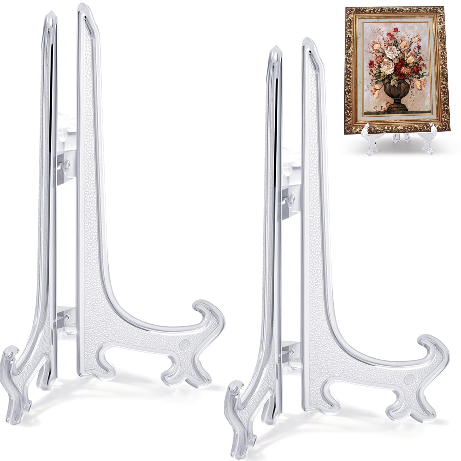 Funzhan 2pcs Clear Acrylic Easels Plastic Plate Stands Holders Fold Display Stand Picture Frame Photo Artwork Home Decoration - 10 Inch
