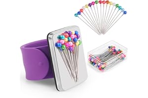 BABELSHAR Magnetic Pincushion Wristband Purple 9.5" with 100 Pcs 1.5 Inch Colorful Ball Head Sewing Pins Set, Magnetic Pin Cushion Wrist Holder for Sewing, Silicone Wrist Pin Holder for Quilting and Braiding