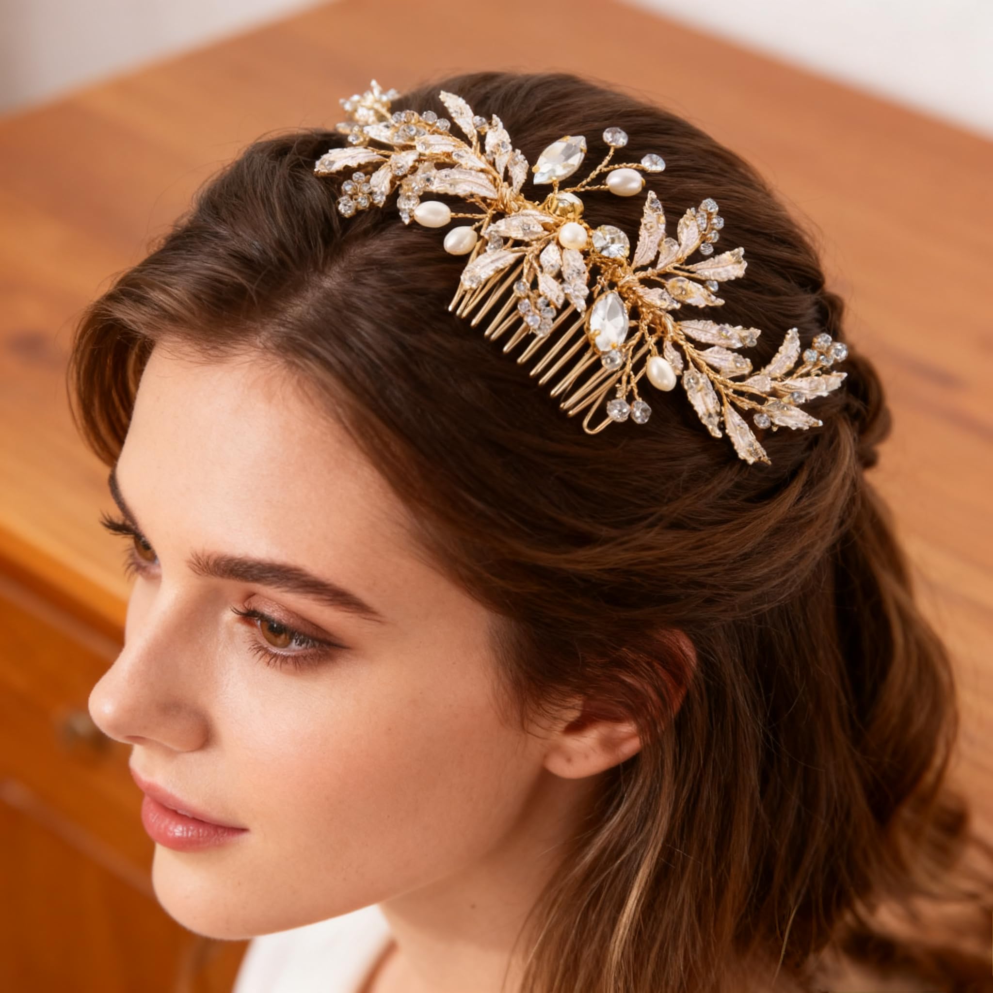 Handmade wedding hair comb gold rhinestone flower clip, bride, bridesmaid, dance, queen headdress, ladies royal wedding hair accessories