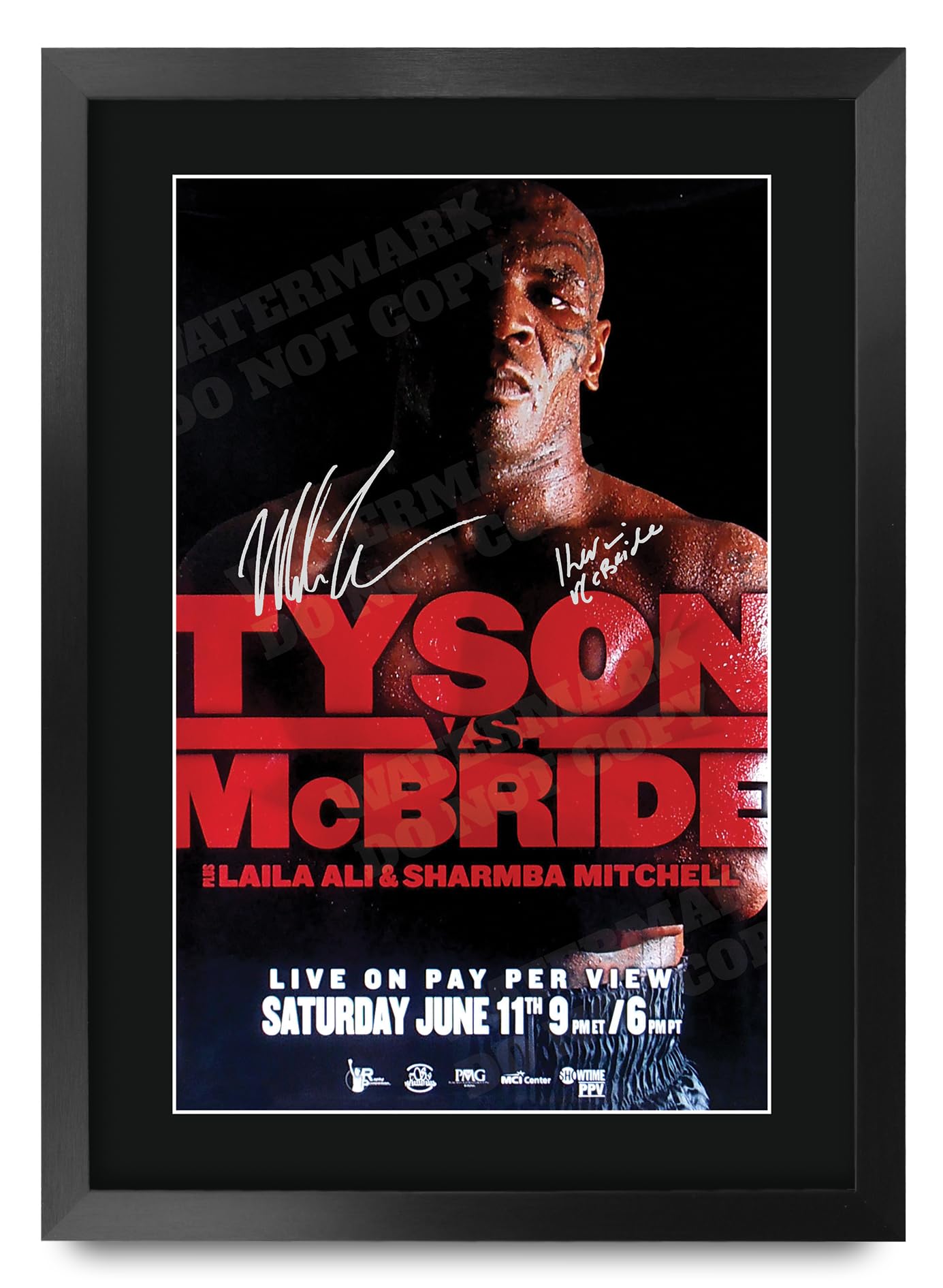 HWC Trading FR A3 Mike Tyson vs Kevin McBride 2005 Bout Gifts Printed Signed Autograph Poster for Boxer Memorabilia Fans - A3 Framed