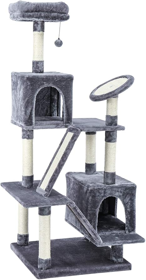 Eono Essentials Grand Arbre à Chat Design De 5 étages Arbre Chat Centre Dactivités Pour Chats Maison De Luxe Avec 2 Niches Et Quelques Tremplins