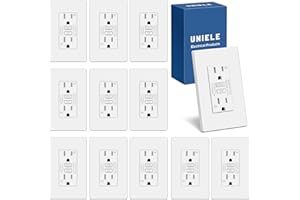 UNIELE 12 Pack Super Slim 15 Amp WR GFCI Outlet, Weather-Resistant, Outdoor 15A GFI Receptacle with LED Indicator, Ground Fault Circuit Interrupter, Screwless Wallplate Included, ETL Listed, White