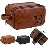 Personalized Leather Toiletry Bag for Men - Double Layer Reinforced Handle,Large Water Resistant Shaving Dopp Kit,Travel Esse
