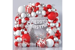 JANINUS Christmas Balloon Arch Kit Christmas Red And White Balloon Garland Kit With Gift Box Balloons Merry Christmas Foil Balloons For Christmas Party Decorations Xmas Holiday New Year Party Supplies