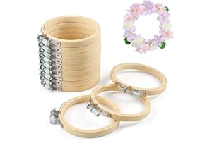Caydo 12 Pieces 3 Inch Wooden Round Embroidery Hoops Adjustable Circle Cross Stitch Hoop Ring Bulk for Christmas Home Ornaments, Art Craft Handy Sewing