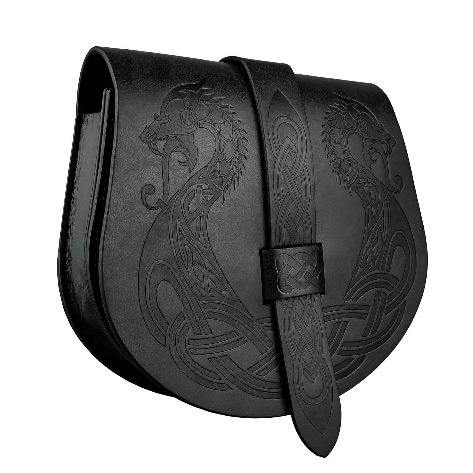 Photo 1 of HiiFeuer Viking Embossed Langskip Belt Pouch, Medieval Faux Leather Flap Saddle Side Bag Purses, Retro Portable Belt Bag (Black A)