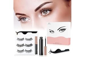 Upgraded Magnetic Eyelashes Kit, Magnetic Lashes with Eyeliner Set, 3D Reusable No Glue False Lashes Set with Tweezers - 3 Pa