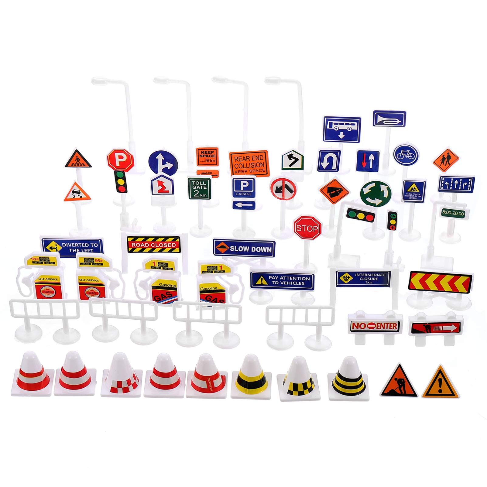 Kisangel Traffic Sign Toys 56-Piece Set for Kids - Diy Model Traffic Road Signs and Barriers Educational Playset for Imaginative Role Play