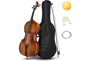 Doredo 4/4 Cello Kit for Adults, Beginners, Complete Full Size Cello Set with Portable Bag, Bow, Rosin, Acoustic, Matte Natural
