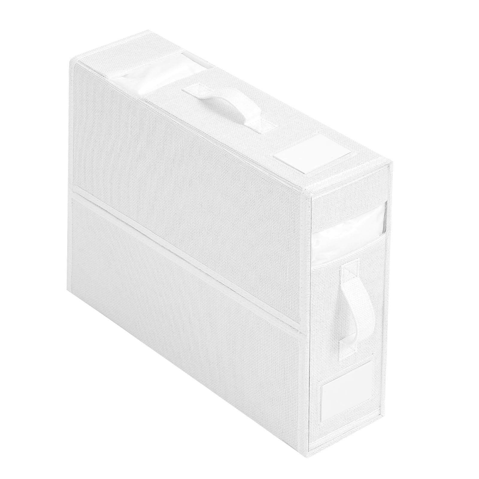 Bed Sheet Organiser, Foldable Closet Organizer for Under Bed, Folding Bedding Cover Storage Bag Box, 2 Visual Windows Closet Containers and Organizers for Sheets, Blankets, Clothes (White 1 Pack)