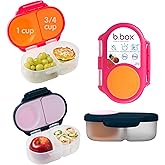 b.box Snack Box 2 Pack - Leak Proof Mini Bento Box for Kids & Toddlers, 2 Compartment Snack Containers for Kids, Dishwasher Safe, BPA Free, PFAS Free, Ages 4m+, 1 3/4 Cup Each (Strawberry + Indigo)