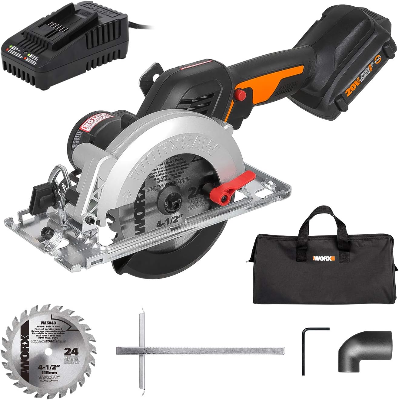 WORX WX531L 20V 2.0Ah 4-1/2" Brushless Cordless Circular Saw Battery and Charger Included
