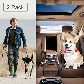 Drivaid Hunde Sicherheitsgurt für Auto, mit Elastischer Rückdämpfung, Auto-Gurt-Adapter, und 2 Schichten Hochdichten Nylongew