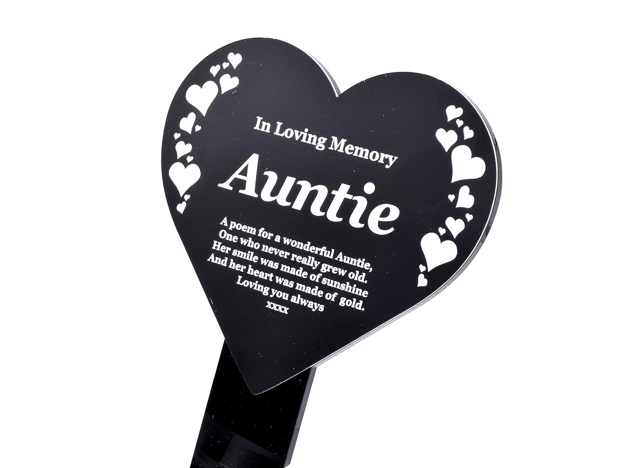 Auntie Heart Memorial Remembrance Plaque Stake - Gold/Silver/Copper/Black & White, Waterproof, Outdoor, Grave Marker, Tribute, Plant Marker (Black & White)